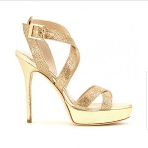 Jimmy Choo Strappy Platform Vamp Gold Glitter